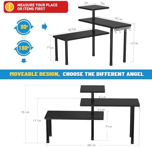 JayRex 3-Tier Bathroom Countertop Corner Shelf Organizer, Black