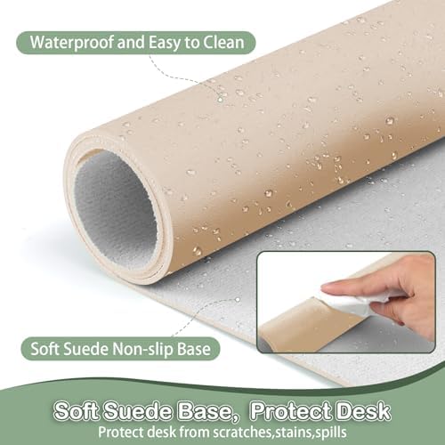 Boutilon Leather Desk Pad Protector,Non-Slip Mouse Pad,Laptop Desk Pad,Office Mouse Mat,Waterproof Leather Desk Blotter,Desk Writing Pad for Office and Home (L-Golden,35"x 17")