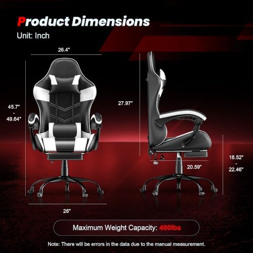 Gaming Chair with Footrest, Ergonomic Video Game Chair for Adults, White