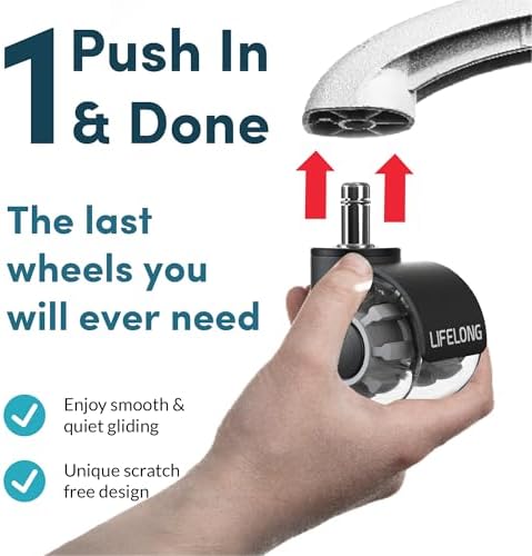 Lifelong 2Inch Office Chair Wheels Replacement, Heavy Duty, 5-Pack Fits 98%