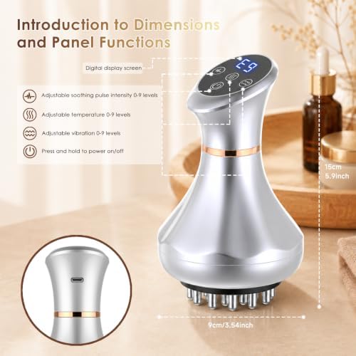 Lymphatic Drainage Massager & Anti-Cellulite Massage Tool, Body Sculpting Device for Legs, Arms, Stomach & Hips Promotes Smoother, Firmer-Looking Skin, with Gentle Warming & Soothing Vibration ,Silver