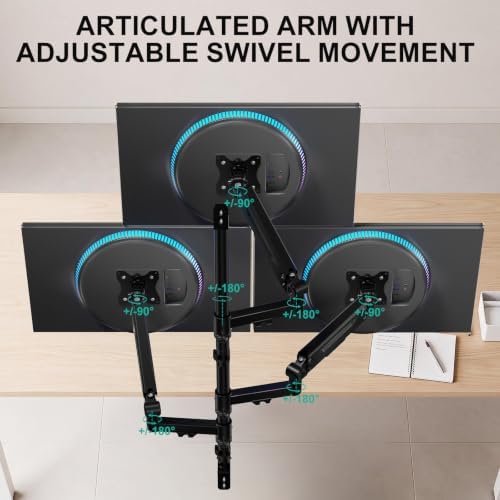 WALI Triple Monitor Wall Mount for 17-34 inch Screens, 22lbs per Arm, Black