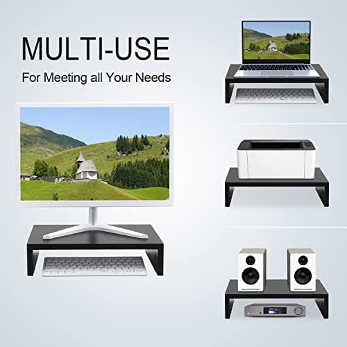 TEAMIX Black Monitor Stand Riser, Wood Desk Organizer for Laptop & Computer