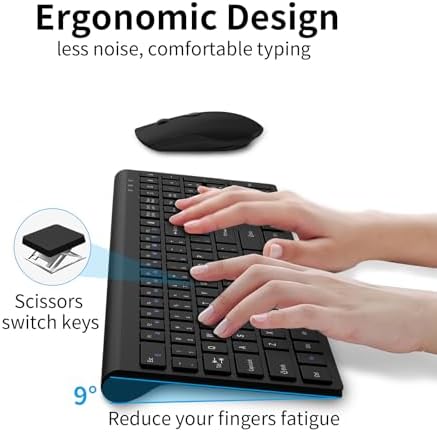 Slim Silent Full Size Wireless Keyboard Mouse Combo Black