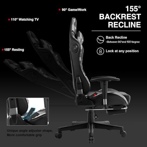 GTPLAYER Gaming Chair with Footrest Speakers Video Game Chair Bluetooth Music Heavy Duty Ergonomic Computer Office Desk Chair