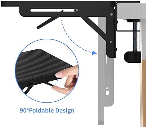 suptek Ergonomics Desk Extender Tray, 9.5"x9.1" Clamp on Table Mount Arm Wrist Rest Shelf, 90° Foldable Computer Arm Rest for Desk, Carbon Fiber, DSF3