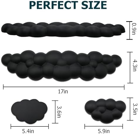 Cloud Wrist Rest Keyboard, PU Leather Memory Foam Wrist Rest for Computer Keyboard, Ergonomic Keyboard Wrist Rest Pad and Cute Mouse Wrist Rest for Gaming, Office, Computer, Typing Pain Relief, Black