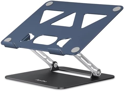 Aoviho Adjustable Laptop Stand for Desk,Portable Laptop Stand Holder and Riser,Foldable Aluminum Notebook Computer Stands for MacBook Air Pro HP Lenovo Dell Samsung, 10-15.6 inch (Navy-Silver-Black)
