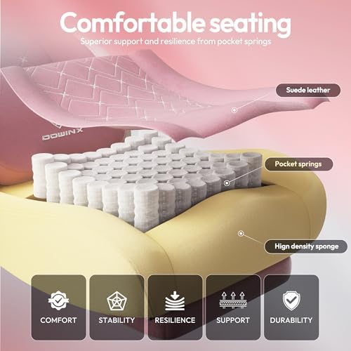 Dowinx Gaming Chair with Heated Massage Lumbar Support,Big and Tall Fabric Gaming Chairs for Adults with Footrest, Ergonomic Computer Game Chair with Poket Spring Cushions, 350lbs, Pink