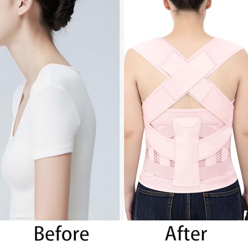 Posture Corrector Back Brace for Women and Men Lightweight Adjustable Comfortable Back Straightener Support Helps Reduce (Pink, XX-Large)