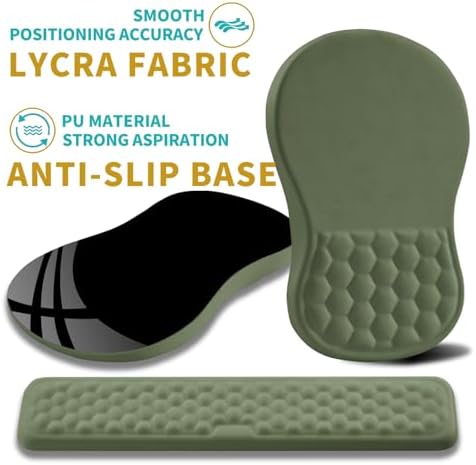 Hokafenle 2 in 1 Ergonomic Mouse Pad Wrist Support & Wrist Rest for Computer Keyboard Set, with Relieve Carpal Tunnel Pain Massage Bulge and Full Memory Gel Design (2In1 Set, Dark Green)