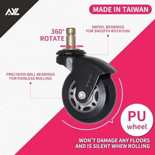 IKEA Chair Caster Wheels Replacement, 10mm Stem, 2.5 Inch Rollerblade Casters with Gap-Free Bracket for Safe Barefoot Rolling, Quiet & Floor-Safe, Pack of 5 (Black, Grey/Black)