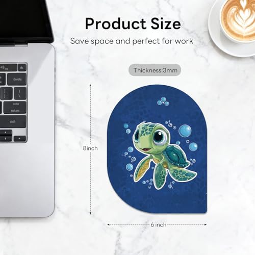 Contoured Oval Mouse Pad 6x8in Non-Slip for Laptop,Turtle