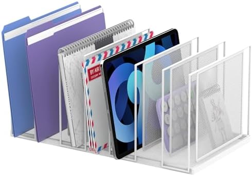 File Organizer for Desk, 7-Section Vertical File Sorter, Paper Holder Organizer Standing Metal File Folder for Office Home Classroom, White