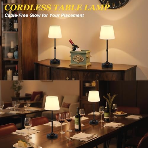 Kakanuo Rechargeable Cordless Table Lamp Black - 1 Pack 4000mAh Battery Operated Lamp, 3000K Warm Light, Touch Control Stepless Dimming, for Bedside, Dining Table, Home Decor