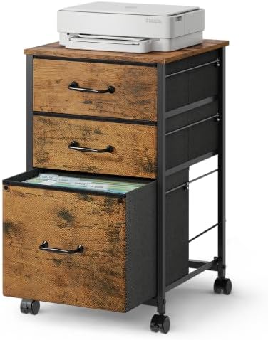 DEVAISE 3-Drawer Mobile File Cabinet, Rolling Printer Stand, Rustic Brown