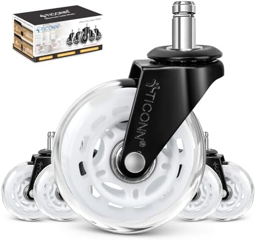 TICONN Office Chair Wheels, 3" Caster Wheels for Tile Carpets, Set of 5