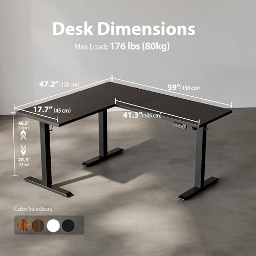 Agilestic L Shaped Electric Standing Desk Adjustable Height, 59Inch, Black