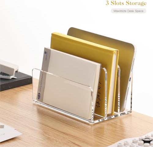 YUXUN Acrylic Mail Organizer, Clear Mail Holder - 3 Compartments Mail Sorter, File Organizer for Desk, Office Accessories for Mail, Bills, Documents, Notebooks