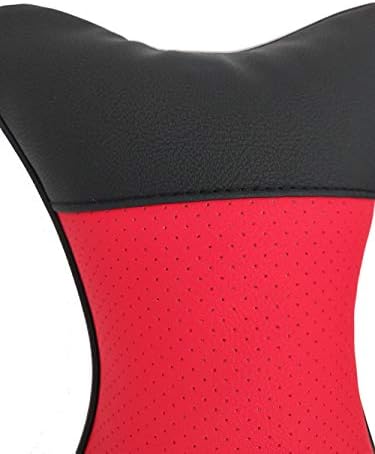 Car Neck Pillows 2pcs Pack Car Headrest Pillow Pu Leather Car Cervical Pillows for Traveling Car Pillows Filled by Fiber (Black Red)