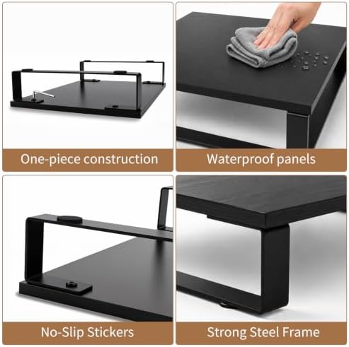 XINYAO 2 Pack Monitor Riser for Desk, Wood and Steel, 16*12*3 inch, Black