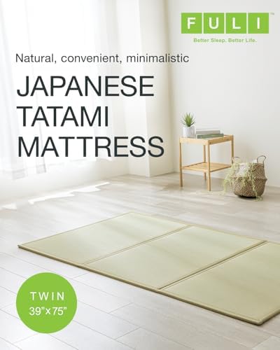 FULI Japanese Tatami Mattress, Foldable Igusa Rush Grass, Natural, Twin
