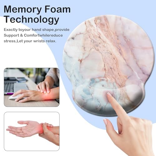 Mouse Pad Wrist Support,Ergonomic Mouse Pad with Wrist Rest,Comfortable Mousepad with Smooth Wrist Rest,Pain Relief Mouse Pads for Non-Slip Base,Computer,Laptop,Office & Home(Pink Marble)