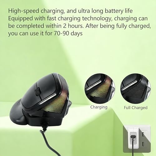 Ergonomic mouse, Wireless Vertical mouse, RGB Light ,Human Engineering, Gaming, 6 buttons, 2.4G ,800/1200/1600/3200 DPI, rechargeable, Mute, Detachable hand pads, Mac/Windows/IOS/ PC Compatible