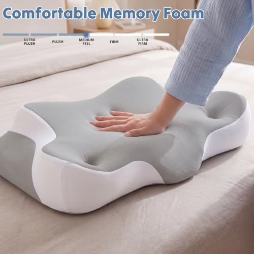 Sweetcrispy Cervical Neck Pillow for Neck Pain Relief, Ergonomic Contour Memory Foam Pillow for Side Back & Stomach Sleepers with Cooling Breathable Cover