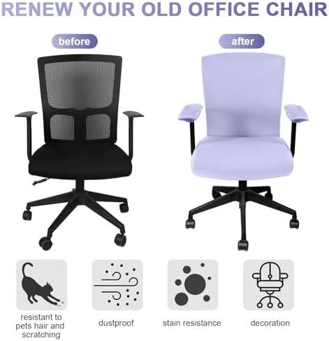 Tallew 4 Pcs Office Chair Covers Set Computer Universal Protective Stretchable Chair Seat Covers Desk Armrest Cover Slipcovers Pads Office Cushion Backrest for Rotating(Regular,Light Purple)