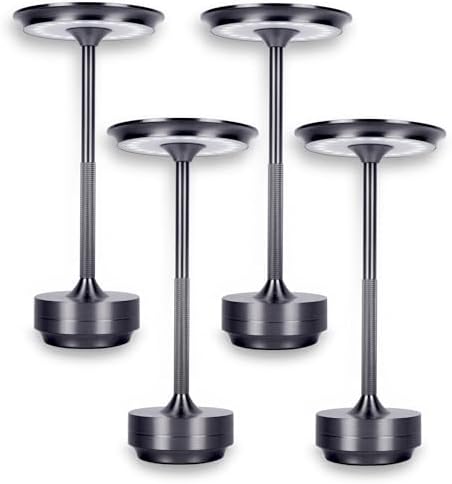 2026 Upgraded 6000mAH longer battery life LED Cordless Table Lamps Rechargeable, Portable ,Stepless Dimming Table Light with Memory Function, for Outdoor/Dinner/Patio/Restaurant, Dark Silver (4pcs)
