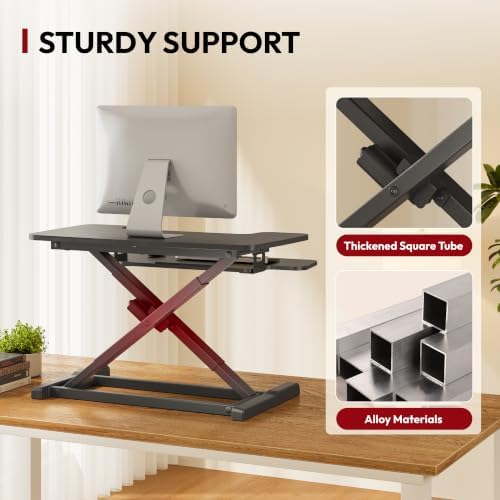 SANODESK 32" Electric Standing Desk Converter,Height Adjustable Riser for Office Home, Monitor and Laptop Workstation with Large Keyboard Tray, Black Color