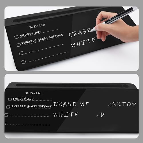 TOWON Glass Desk Whiteboard 16x7 in with to-Do List Templates, Black