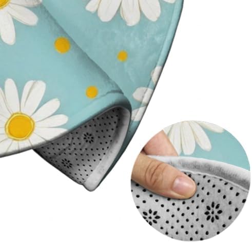 Women's Large Home Decor Mat, Soft Round Yoga Carpet, Non Slip Machine Washable Home Office Circle Rug Daisy Flowers