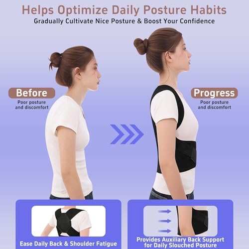 Back Brace Posture Corrector for Women and Men Upgraded Dynamic Traction Correction System Adjustable Shoulder Support Straightener Helps Reduce Upper Lower Back Pain Suitable for Hump Scoliosis Black Medium