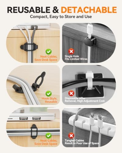 15 Pack Adjustable Elastic Adhesive Cable Clips, Cable Management Holder