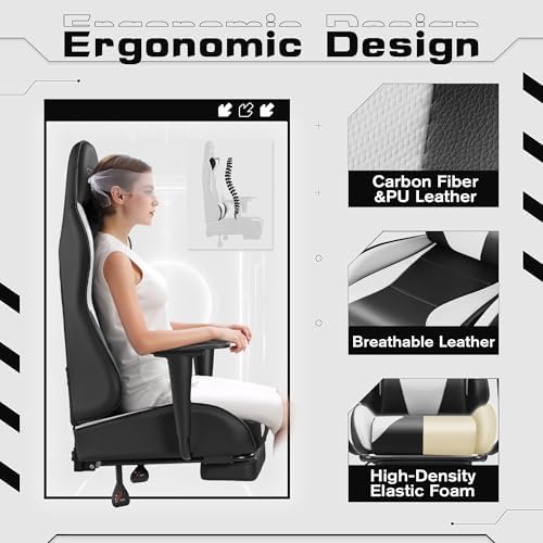 Homall Gaming Chairs, Computer Chair with Footrest and Massage Lumbar Support, Height Adjustable Game Chair with Headrest and Swivel Seat (White)