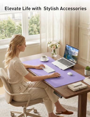 Aothia Faux Leather Desk Mat Mouse Pad, 55" x 24", Light Purple