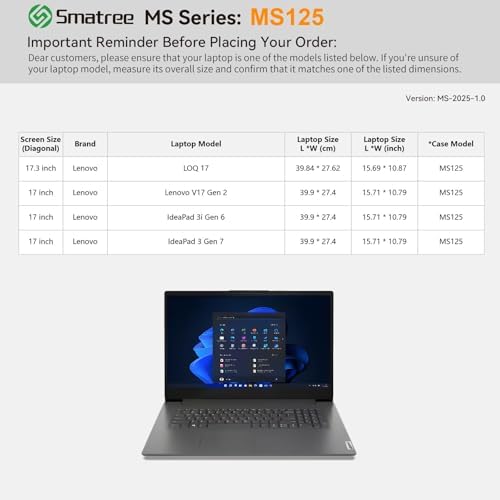 Smatree MS125 Hard Protective Case with Stand for 17" Lenovo V17 Gen 2