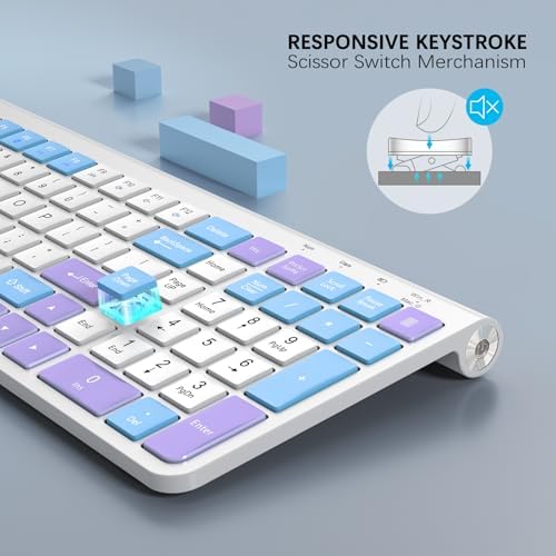 GAMCATZ Colorful Wireless Keyboard with Low-Profile Keys-Soft Touch,Cute,Quiet Design,Windows & Mac OS，Office Cordless Slient Computer Keyboard for Desktop,Laptop, PC, Mac, Windows-Purple Blue White