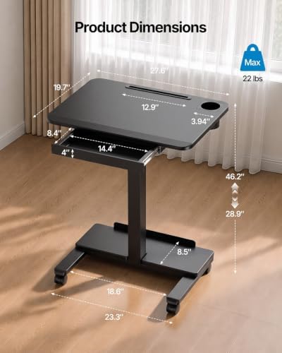 HUANUO 28" Mobile Standing Desk with Drawer and Charging Station