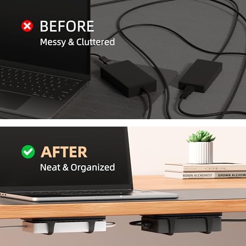 2 Pack Universal Silicone Laptop Charger Holder,Under Desk Power Brick Mount Organizer for Charging Brick & Cables,Flexible Non-Slip Power Bricks Mount,Secure Supply Holder for Laptop Charger,Black