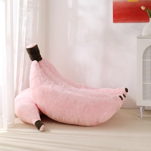 Banana Bean Bag Chair with Ottoman, Floor Sofa Bed with Footrest, Comfy Convertible Lounger for Teens & Adults, Plush Couch for Bedroom, Living Room or Dorm, M-Pink