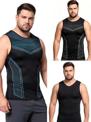 Odoland 3 Pack Men Compression Shirt Slimming Body Shaper Workout Vest