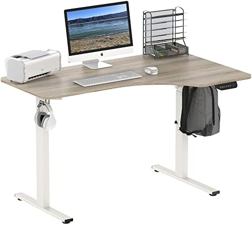 SHW 55-Inch Large Electric Height Adjustable L-Shaped Standing Desk, Oak