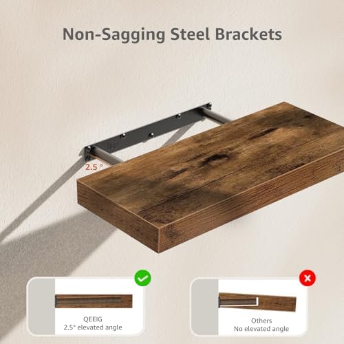 QEEIG Bathroom Floating Shelves for Wall (Brown, Set of 2, 15.7")