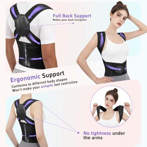 Posture Corrector for Women and Men Back Brace Upper Back Support Adjustable Breathable Shoulder Straightener (Black, X-Large)
