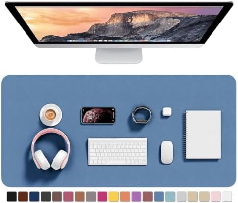 Hsurbtra Desk Pad, 35.5" x 17" PU Leather Desk Mat, XXL Extended Mouse Pad, Waterproof Desktop Blotter Protector, Non-Slip Ultra Thin Large Laptop Keyboard Writing Mat for Office Home, Dark Blue