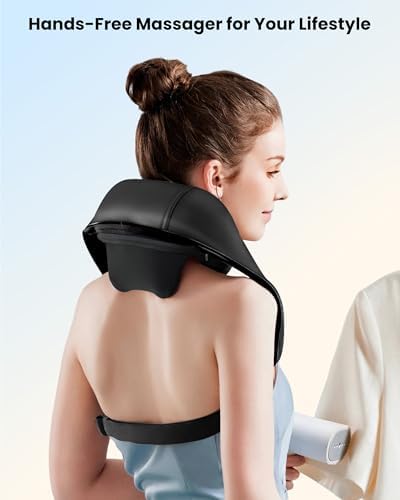 COMFIER Shiatsu Neck Massager with Heat - Cordless 4D Neck and Shoulder Massager for Pain Relief Deep Tissue, Graphene Heating, Trapezius Muscle Relaxer Massage Pillow,Ink Black