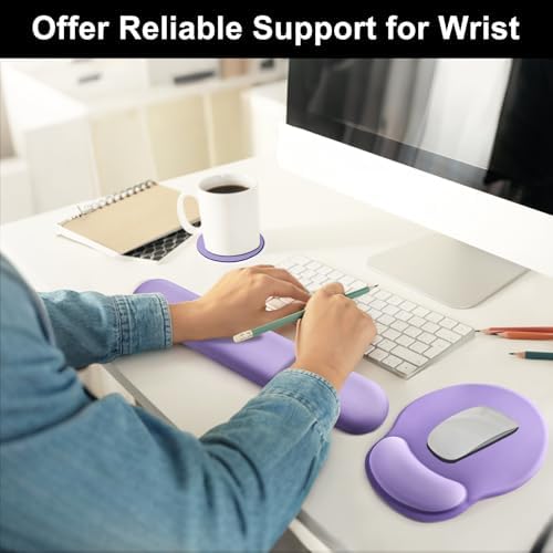 Keyboard Wrist Rest Mouse Pad with Wrist Support, Gaming Mousepad with Non-Slip Base, Ergonomic Mouse Wrist Arm Cushion Support for Home Office Laptop Computer, Easy Typing for Pain Relief, Purple